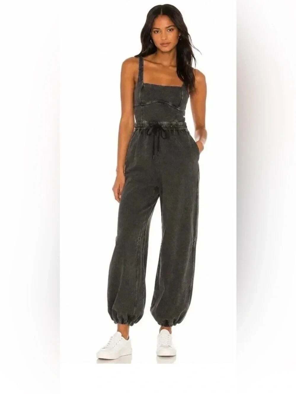 Free People Movement Inbound One Piece Size Small Black Stretch Cotton Jumpsuit